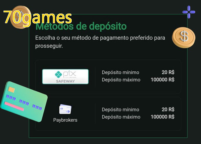 O cassino 70gamesbet oferece uma grande variedade de métodos de pagamento